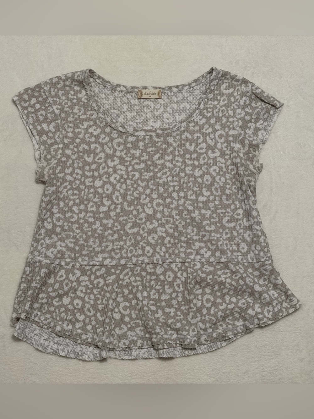 Altar’d State Taupe and White Leopard Peplum Tunic
